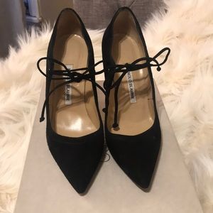 Manolo Blahnik mary jane suede heels